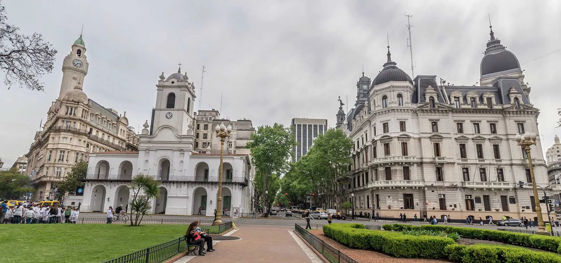 The Cabildo and surrounding buildings beside Plaza de Mayo in Buenos Aires.
